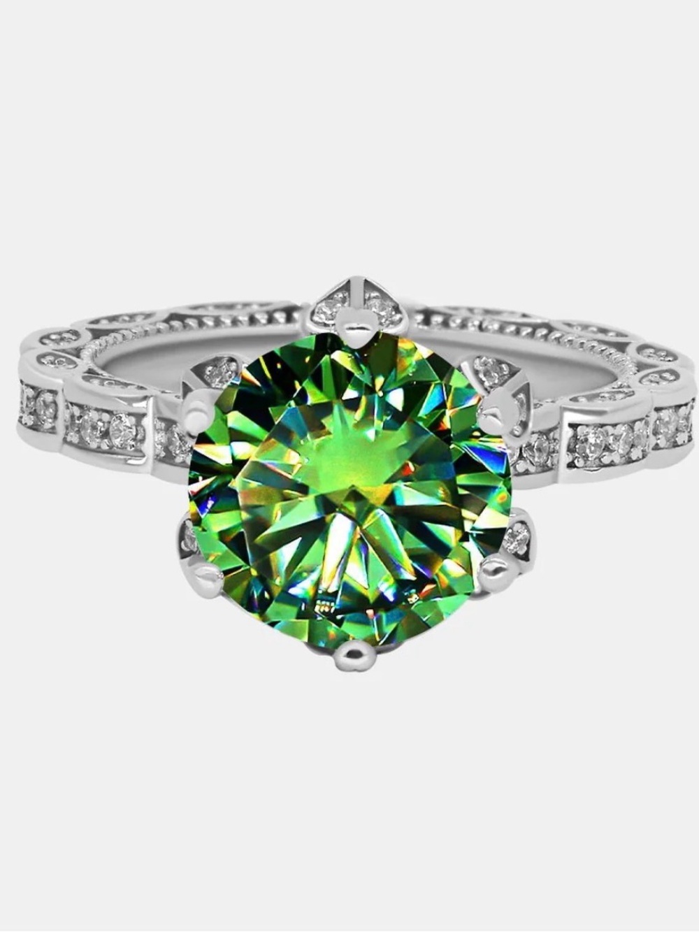 Queenou Bohemian Petal Set 5 Carat Green Moissanite Ring - Women Jewelry